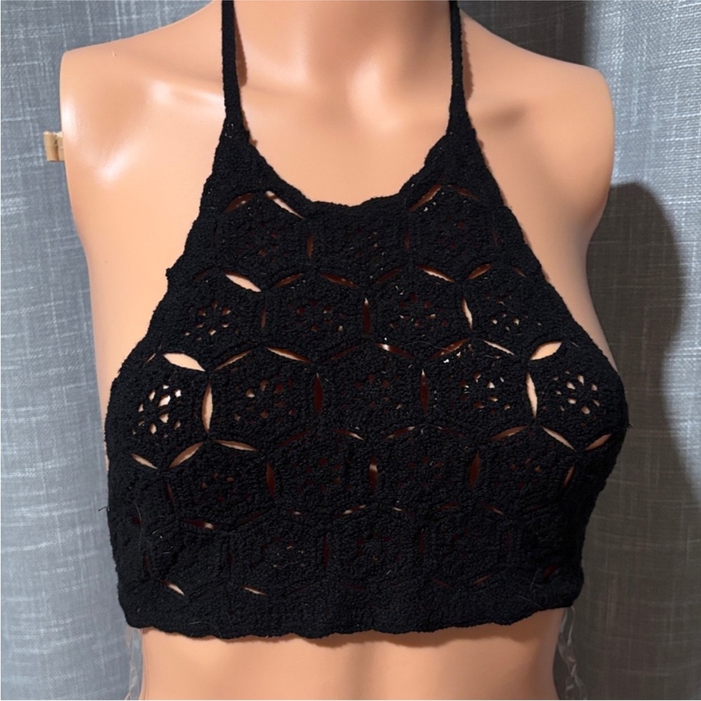 Timing Black Crochet Crop Top